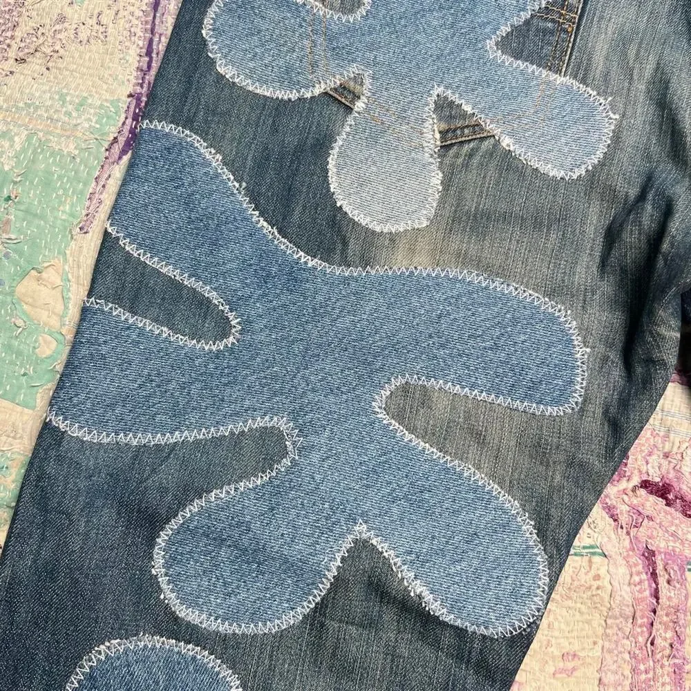 Custom upcycled levis 501 patchwork jeans Size 34x29